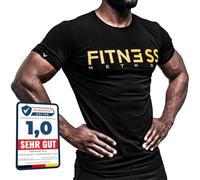 Fitness Method, T-shirt de sport pour homme, coupe slim et de haute qualité, col rond et cintré, entraînement et loisirs, gym & Casual Workout homme, 95 % coton, 5 % élasthanne M noir/or