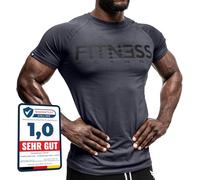 Fitness Method, T-shirt de sport pour homme, slim confortable et de qualité supérieure, col rond et taillé, entraînement et loisirs, homme 95 % coton, 5 % élasthanne M Anthracite/noir
