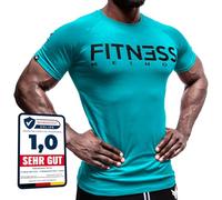 Fitness Method, T-shirt de sport pour homme, slim confortable et de qualité supérieure, col rond et taillé, entraînement et loisirs, homme 95 % coton, 5 % élasthanne M Bleu pétrole/noir.