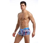 FITNMORE® Boxer respirant pour homme - Sous-vêtements sexy en soie glacée - 1 pièce - Effet taille basse, Bleu à motifs, L taille courte