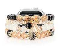 fitonyo Bracelet perlé compatible avec Apple Watch Series 10/9/8/7/6/5/4/3/2/1/SE,Bracelet de remplacement élastique fait main pour iWatch 42mm/44mm/45mm/46mm/49mm Noir