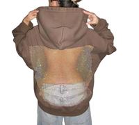 Fitooles Sweat à capuche surdimensionné en maille cristal pour femme - Tenue d'hiver et d'automne - Pull décontracté avec poches - Sweat à capuche ample avec poches, marron foncé, M