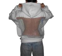 Fitooles Sweat à capuche surdimensionné en maille cristal pour femme - Tenue d'hiver et d'automne - Pull décontracté avec poches - Sweat à capuche ample avec poches, blanc, M