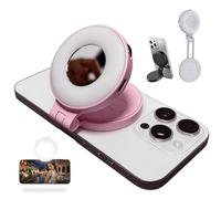 Fitquiete 3-in-1 Magnetic Beauty Selfie Light for Phones, Latest Models Magnetic Phone Light with Mirror, 360° Foldable Magnetic Fill Lights, for Makeup/Selfies/Video Recording (Pink)