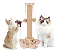 FitRepa Arbre à chat multifonction avec base en bois massif, piste interactive et jouet à plumes à ressort, griffoir pour chats d'intérieur (50 cm de haut)