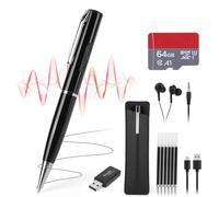 FitRepa Lot de 12 stylos enregistreurs vocaux numériques portables avec réduction du bruit, enregistreur à activation vocale avec carte TF de 64 Go, écouteurs, lecteur de cartes, recharges de stylo