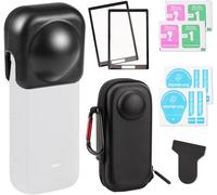 Fits Insta360 X4 Accessories Set of 4,Storage Bag,Silicone Lens Cover and 2 Screen Protectors,Small Hard Case with Carabiner,Black,Camera Case