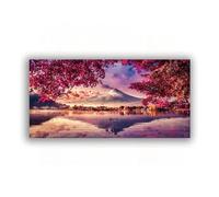 FITSEN Impression sur toile murale Mont Fuji naturel, cerisier du Japon Tableau de paysage panoramique œuvre d'art moderne pour salon chambre à coucher 70 x 140 cm sans cadre