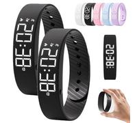 Fitsleeps Alarm Clock Watch, Vibrating Fitsleepsalarm Clock Watch For Heavy Sleepers, Waterproof Rechargeable Vibrating Wrist Alarm Clocks Activity Tracker Digital Watches Men Women(Noir,2PCS)