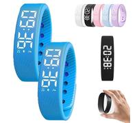 Fitsleeps Alarm Clock Watch, Vibrating Fitsleepsalarm Clock Watch For Heavy Sleepers, Waterproof Rechargeable Vibrating Wrist Alarm Clocks Activity Tracker Digital Watches Men Women(Blue,2PCS)