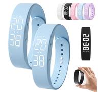 Fitsleeps Alarm Clock Watch, Vibrating Fitsleepsalarm Clock Watch For Heavy Sleepers, Waterproof Rechargeable Vibrating Wrist Alarm Clocks Activity Tracker Digital Watches Men Women(Light blue,2PCS)