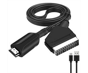 FiTspi Convertisseur HDMI vers péritel avec câble USB 1 m Ligne de conversion HDMI entrée péritel sortie vidéo audio adaptateur haut de gamme 1080p pour HDTV DVD Sky Box STB Plug and Play