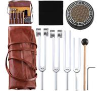 FiTspi Ensemble de diapasons pour guérison, comprend 128 Hz, 136,1 Hz, 256 Hz, 384 Hz et activateur, instruments de guérison sonore pour chakra, yoga et méditation, idéal pour la relaxation