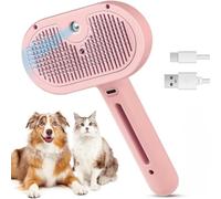 FiTspi Furry Basics Brosse à vapeur 3 en 1 pour chat, peigne d'épilation pour animaux domestiques, peigne de nettoyage rechargeable pour chats et chiens (rose)