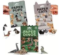 FiTspi Lot de 3 kits de bricolage en papier origami (50 feuilles de chats + 50 feuilles de chiens + 50 feuilles de dinosaures), modèles d'animaux 3D avec instructions étape par suivre pour tous les