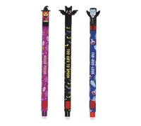 FiTspi Lot de 3 stylos à encre gel pour Halloween avec encre effaçable, animaux décoratifs amovibles et rechargeables, chauve-souris de sorcière, stylo à bille rechargeable pour Halloween