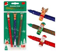 FiTspi - Lot de 3 stylos gel effaçables avec encre thermosensible, bleu, vert et gomme pour Noël, 0,7 mm, pour l'écriture, le dessin, la prise de notes, fournitures de bureau