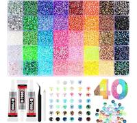 FiTspi Lot de 32 000 strass en résine pour créer des bijoux éblouissants, 3 mm à dos plat avec 3 pièces de colle de 10 ml, pour loisirs créatifs, vêtements, tasses, chaussures, nail art