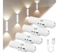 FiTspi Lot de 4 appliques murales rechargeables avec détecteur de mouvement, 3 couleurs, LED rechargeables, USB, capteur magnétique, veilleuse pour escaliers, salon, salle de bain, couloir, sous