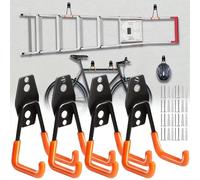 FiTspi Lot de 4 crochets de rangement de garage en acier avec revêtement antidérapant, double crochet utilitaire robuste, cintres à outils pour organiser la maison, abri de jardin, crochets muraux