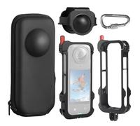 FitStill Cage de transport rigide en aluminium - Étui de rangement de voyage en silicone - Compatible avec Insta 360 X4 - Boîtier en métal anti-rayures - Kit d'accessoires