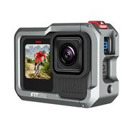 FiTSTILL Étui de protection en aluminium pour Go Pro Hero 13/12/11/10/9 Noir avec protection d'objectif, double prise de sabot flash pour lampe vidéo et microphone