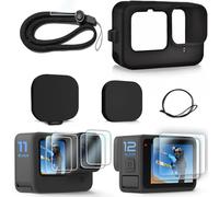 FiTSTILL étui de protection en silicone pour Go pro Hero 12/Hero 11/Hero 10/Hero 9 Black, capuchon d'objectif, protecteur d'écran et lanière pour Go pro Hero 12 Hero 11 Hero 10 Hero 9 Black kit