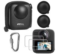 FitStill Étui de transport en polyuréthane noir avec protecteur d'écran LCD adaptable pour Go Pro Max2, Ultra HD 9H 0,28 mm Dureté 0,28 mm Coque rigide de voyage Étui de rangement 2 pièces pour