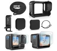 FitStill Housse de protection en caoutchouc en silicone noir pour Go Pro Hero 13 - Coque latérale de batterie, protecteurs d'écran, capuchons d'objectif et câble
