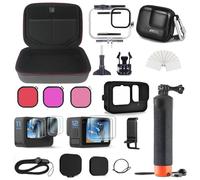 FitStill Kit d'accessoires de 60 m avec étui en caoutchouc de silicone étanche pour Go Pro Hero 12 11 10 9 noir. Boîtier de protection + filtre + bâton à selfie Compatible avec Go Pro 12 11 10 9
