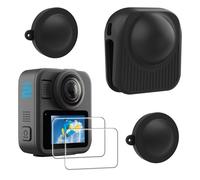 FiTSTILL Kit de protection en silicone pour Go Pro Max 2, film d'écran en verre blindé + cache de lentille + coque de protection complète, dureté 9H, résistant à la poussière et aux rayures, 2