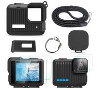 FiTSTILL Kit de protection en silicone pour Gopro Hero - Batterie rechargeable directement, protection d'objectif, bouchon d'objectif, lanière réglable