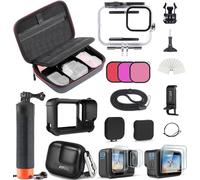 FitStill Kit de protection pour Go Pro Hero 13 - Sac de transport noir - Avec boîtier étanche de 60 m/196 ft - Filtre de plongée - Coque en silicone - Film de protection d'écran - Poignée flottante