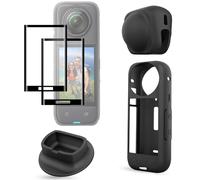 FiTSTILL Kit de protection pour Insta 360 X4, film protecteur d'écran en verre trempé et coque en silicone et cache objectif en silicone et base de support en silicone, accessoires X4