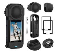 FiTSTILL Kit de protection pour Insta 360 X5, film de protection d'écran en verre trempé et coque en silicone et cache objectif en silicone et base de support en silicone, accessoires X5