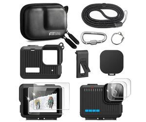 FiTSTILL Mini étui de transport en polyuréthane et manchon en silicone avec protection en caoutchouc pour GoPro Hero 4K, remplace le couvercle latéral de la batterie, les bouchons d'objectif, le