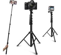 FitStill Perche à selfie 64 pouces, trépied de téléphone 2 en 1 amovible et rétractable pour téléphone portable, compatible avec Go Pro, DJI, iPhone et téléphones Android