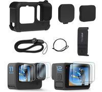 FitStill Silicone Accessories Kit for Go Pro Hero12, Hero11, Hero 10, Hero 9, Black, Lens Cover, Screen Protector and Lanyard for Go Pro Hero 12/11/10/9, Black