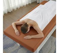 Fitted Massage Table Sheet Cover Waterproof Oilproof Reusable Spa Bed Cover with Face Hole, Elastic Stretch Lash Bed Sheet for Esthetician, Waxing, Tattoo and Beauty Salon(Café,73x28in (with hole))