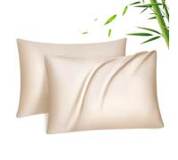Fittia Ensemble de taies d’Oreiller en Tissu 100% Bambou Lyocell comme de la Soie Naturelle en Couleur Beige avec la Taille 50x70cm