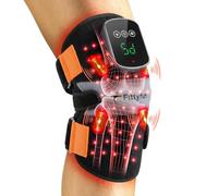 Fittyfun Genouillère de thérapie par lumière rouge avec chaleur et vibrations, 60 LED proche infrarouge avec double longueurs d'onde de 660 nm et 850 nm, enveloppement de genou rechargeable pour