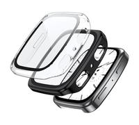 Fitudoos [2 Pièces PC Coque Compatible avec Amazfit Active 2 Square,Coque Rigide en PC avec Protection d'écran en Verre trempé,Iégère Anti-Chute Haute Sensibilité Protection,1 Transparent + 1 Noir