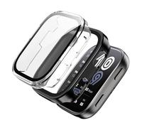 Fitudoos [2 Pièces PC Coque Compatible avec Amazfit Bip 6,Coque Rigide en PC avec Protection d'écran en Verre trempé,Iégère Anti-Chute Haute Sensibilité Protection -1 Noir + 1 Transparent