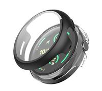 Fitudoos [2 Pièces PC Coque Compatible avec Google Pixel Watch 3 45mm,Coque Rigide en PC avec Protection d'écran en Verre trempé,Iégère Anti-Chute Haute Sensibilité Protection, 1 Transparent+ 1 Noir