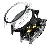 Fitudoos [2 Pièces PC Coque Compatible avec Huawei Watch GT 6 46MM,Coque Rigide en PC avec Protection d'écran en Verre trempé,Iégère Anti-Chute Haute Sensibilité Protection,1 Transparent + 1 Noir