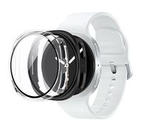 Fitudoos [2 Pièces PC Coque Compatible avec Samsung Galaxy Watch 8 44MM,Coque Rigide en PC avec Protection d'écran en Verre trempé,Iégère Anti-Chute Haute Sensibilité Protection -Noir-Transparent