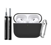 Fitudoos Compatible avec AirPods Pro 3 2025 Coque,Témoin LED Visible,en Silicone Coque Protection Antichoc,avec Porte-clés et Stylo de Nettoyage.(Noir)