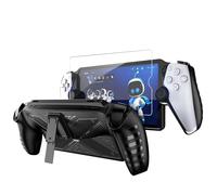 Fitudoos Coque avec Fonction Support + [1 Pièces ] Verre Trempé en Silicone Compatible avec Playstation Portal,Liquid Silicone Coque, Anti-Chocs,Noir.