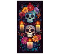 Fituenly Bannière De Porte Dia De Los Muertos, Couverture De Porte Mexicaine du Jour des Morts, Rideau Squelette en Polyester, Bannière De Porche pour Fête Mexicaine d'halloween