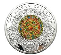 Fituenly Calendrier Maya du Mexique Pièce d'or Colorée Maya Mexicaine Calendrier Aztèque Culture De Prophétie Médaille Commémorative des Pièces Plaquées Or